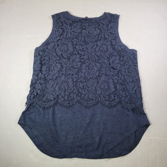 Generation Love Navy Blue Linen Blend Sleeveless Lace Overlay Top Size S - Picture 6 of 6